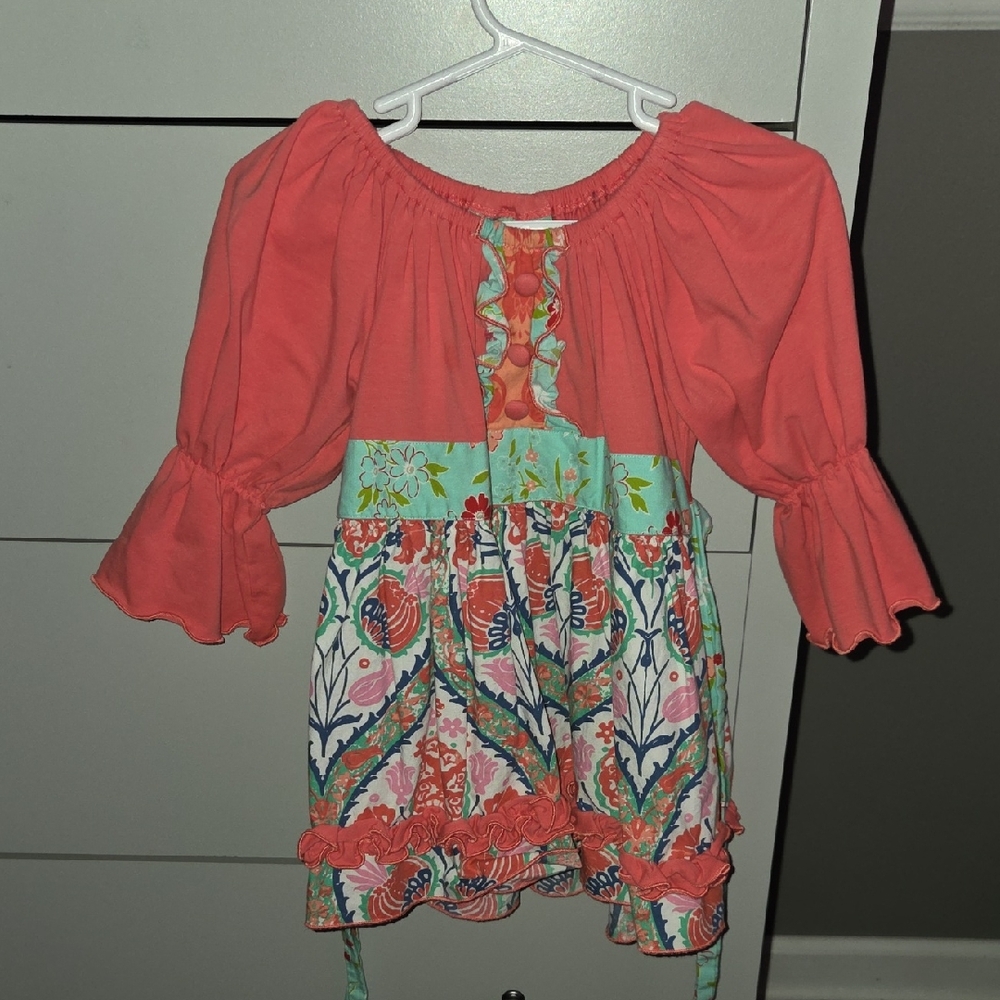Pink and Green Off the Shoulder Ruffled Sundress